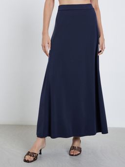 Styli - Women Navy Blue Solid Knit A-Line Maxi Skirt