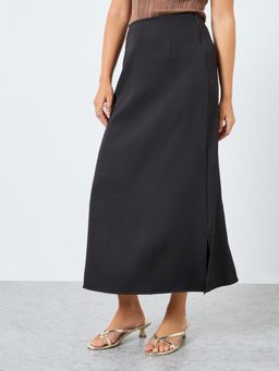 Styli - Women Grey Solid A-Line Midi Skirt