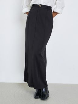 Styli - Women Black Solid Maxi Pencil Skirt with Back Slit Detail