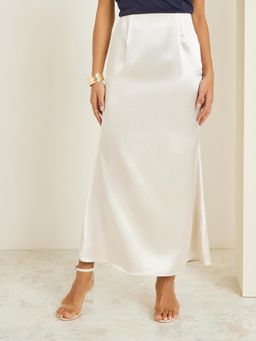 Styli - Women Cream Solid Fish Cut A-Line Maxi Skirt