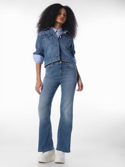 ONLY - Womens Solid Flared Fit Blue Jeans
