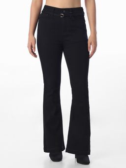 ONLY - Womens Solid Bootcut Fit Black Jeans with belt
