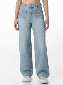 ONLY - Womens Solid Wide Leg Blue Jeans