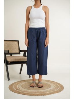 GOODHAND - Blue Cotton Solid Ankle Length Pant for Women