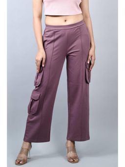 MLADA - Womens Mid Waist Straight Fit Cotton Knit Cargo Pants - Mauve