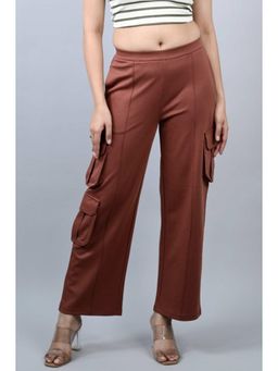 MLADA - Womens Mid Waist Straight Fit Cotton Knit Cargo Pants - Rust