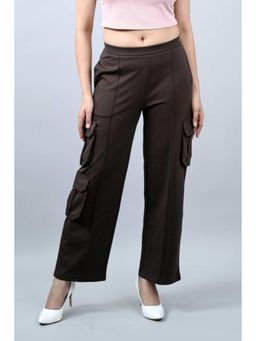 MLADA - Womens Mid Waist Straight Fit Cotton Knit Cargo Pants - Brown