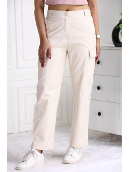 MLADA - Womens High Waist Stretchable Cotton Straight Cargo Pant - Off White