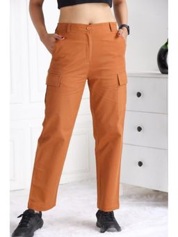 MLADA - Womens High Waist Stretchable Cotton Straight Cargo Pant - Rust