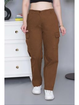 MLADA - Womens High Waist Stretchable Cotton Straight Cargo Pant - Brown