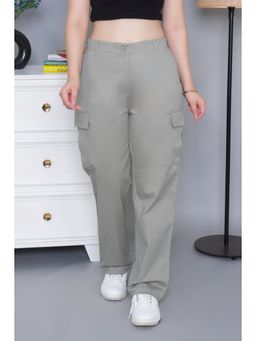 MLADA - Womens High Waist Stretchable Cotton Straight Cargo Pant - Grey