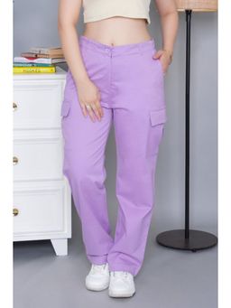MLADA - Womens High Waist Stretchable Cotton Straight Cargo Pant - Lavender