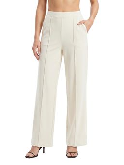 Bonjour - Womens Solid Off White High Waist Straight Leg Pants