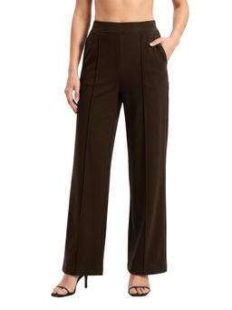 Bonjour - Womens Solid Coffee High Waist Straight Leg Pants