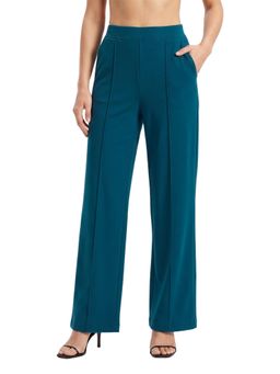 Bonjour - Womens Solid Teal High Waist Straight Leg Pants
