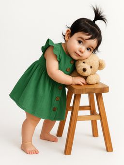 Moms Home - Organic Cotton Ribbed Girls Frock, Green