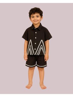 THE WISHING CLOSET - Black Silk Shirt With Shorts Co-Ord Set