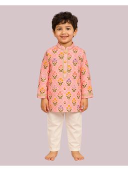 THE WISHING CLOSET - Pink Geometric Flower Print Boys Kurta with Pyjama