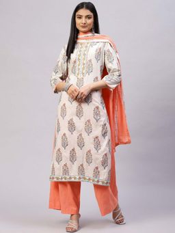 Biba - Peach Cotton Unstitched Suit Set (Set of 3)