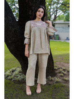 Bombay Bloom - Natural Embroidered Linen Co-Ord (Set of 2)