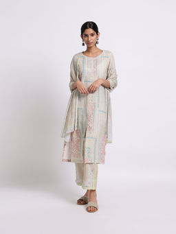 Bombay Bloom - Beige Grace Linen Kurta with Pant & Dupatta (Set of 3)