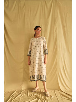 Bombay Bloom - Polka Dot Hand Scalloped Cutwork Linen Dress