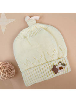 Baby Moo - Star Breathable Beanie Warm Knitted Woollen Cap - Cream