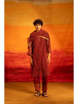 Banana Labs - Illume Men's Rivet Maroon Kota Kurta with Pant and Scarf