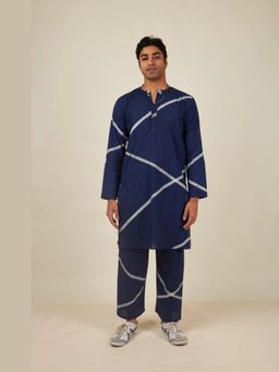Banana Labs - Men Crossroads Strike Navy Blue Kurta and Pant