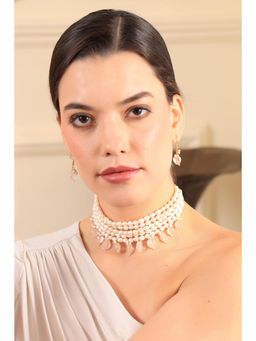 Royal Pitarah - Maharani Pearl and Rose Quartz Choker with Earrings (Set of 2)