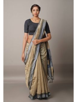 Unnati Silks - Beige Sico Saree with Unstitched Blouse