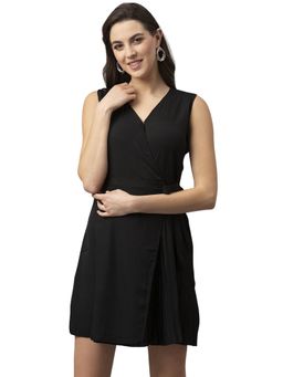 Style Quotient - Women Black Solid Wrap Dress with Belt (Set of 2)