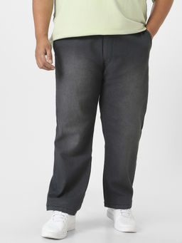 Urbano Plus - Mens Dark Grey Regular Fit Washed Jeans