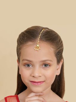 Ruby Raang Studio - White Beads Kundan Maang Tikka