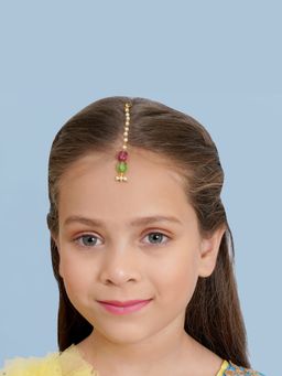 Ruby Raang Studio - Green and Purple Kundan Maang Tikka