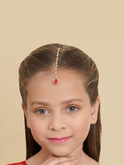 Ruby Raang Studio - Red Kundan Maang Tikka