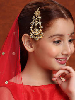Ruby Raang Studio - Gold Plated Brass Green Stone and Pearl Passa