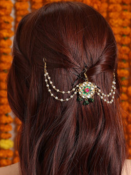 Ruby Raang Studio - Ruby Raang Kids Kundan Multi Colour Hair Accessory / Hair Pin in Gold Plated Brass