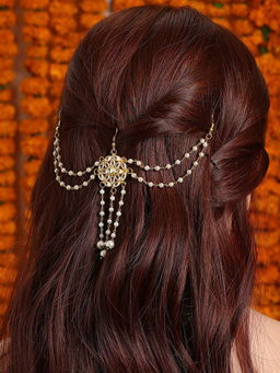 Ruby Raang Studio - Ruby Raang Kids Kundan Pearl Drops in Gold Plated Brass Hair Pin