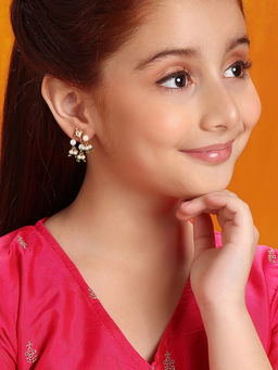 Ruby Raang Studio - White Kundan Tear Drop Shaped Studs Earrings