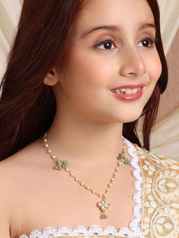 Ruby Raang Studio - Gold Plated Brass Kundan Mint Green Stone Necklace