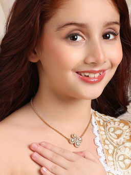 Ruby Raang Studio - Gold Plated Brass Tear Drop Shaped Flower Necklace