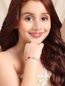 Ruby Raang Studio - Girls Gold Plated Brass with Pearls Kundan Red Stone Bracelet