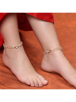 Ruby Raang Studio - Gold Plated Brass Kundan Maroon Stone Anklets