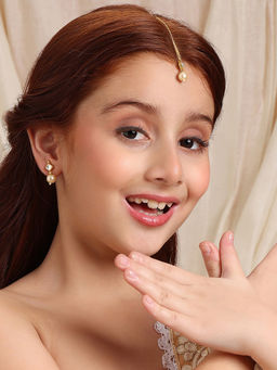 Ruby Raang Studio - Gold Plated Brass Square Shaped Kundan Stud Maang Tikka and Earrings Set