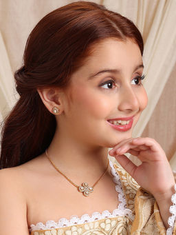 Ruby Raang Studio - Gold Plated Tear Drop Shaped Flower Necklace and Earring Set