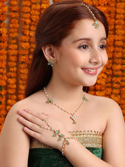 Ruby Raang Studio - Ruby Raang Kids Kundan Mint Green Stone Jewellery Set