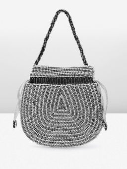 Fabbhue - Women's Gunmetal Silver Hand Embroidery Potli Bag
