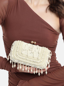 Fabbhue - Women's Off-white Hand Embroidery Box Clutch