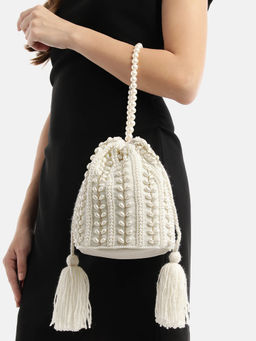 Fabbhue - Women's Off-white Hand Embroidery Potli Bag